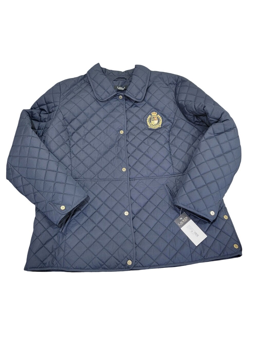NWT Lauren Ralph Lauren Navy Quilted Jacket Crest Lightweight Coat Women’s 1X - Picture 6 of 17